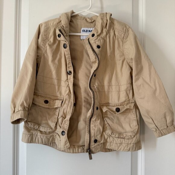 Old Navy Khaki Hooded Utility Jacket Toddler Girl Size 3T - Picture 4 of 5
